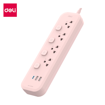 รางปลั๊กไฟ 4 ช่อง 2USB 1TYPEC DELI CT496-PK-01 ความยาวสาย 3 เมตร_0